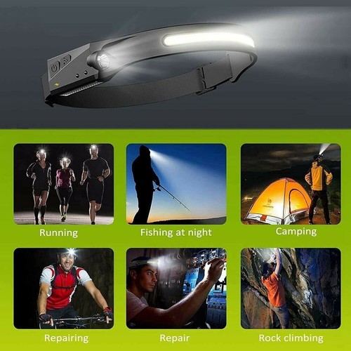 COB LED Headlamp USB Rechargeable Headlight Torch Work Light Bar Head Band Lot - Picture 9 of 9