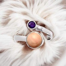 Pink Opal  Amethyst Solid 925 Sterling Silver Ring adjustable