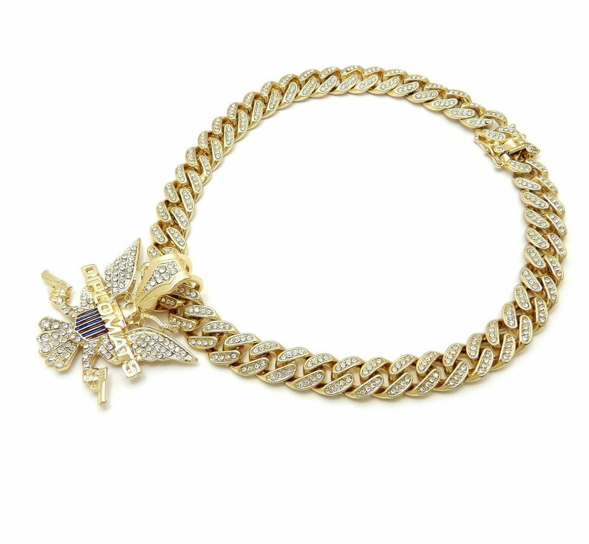ICED DIPSET DIPLOMATS PENDANT GOLD CUBAN LINK CHAIN NECKLACE HIP