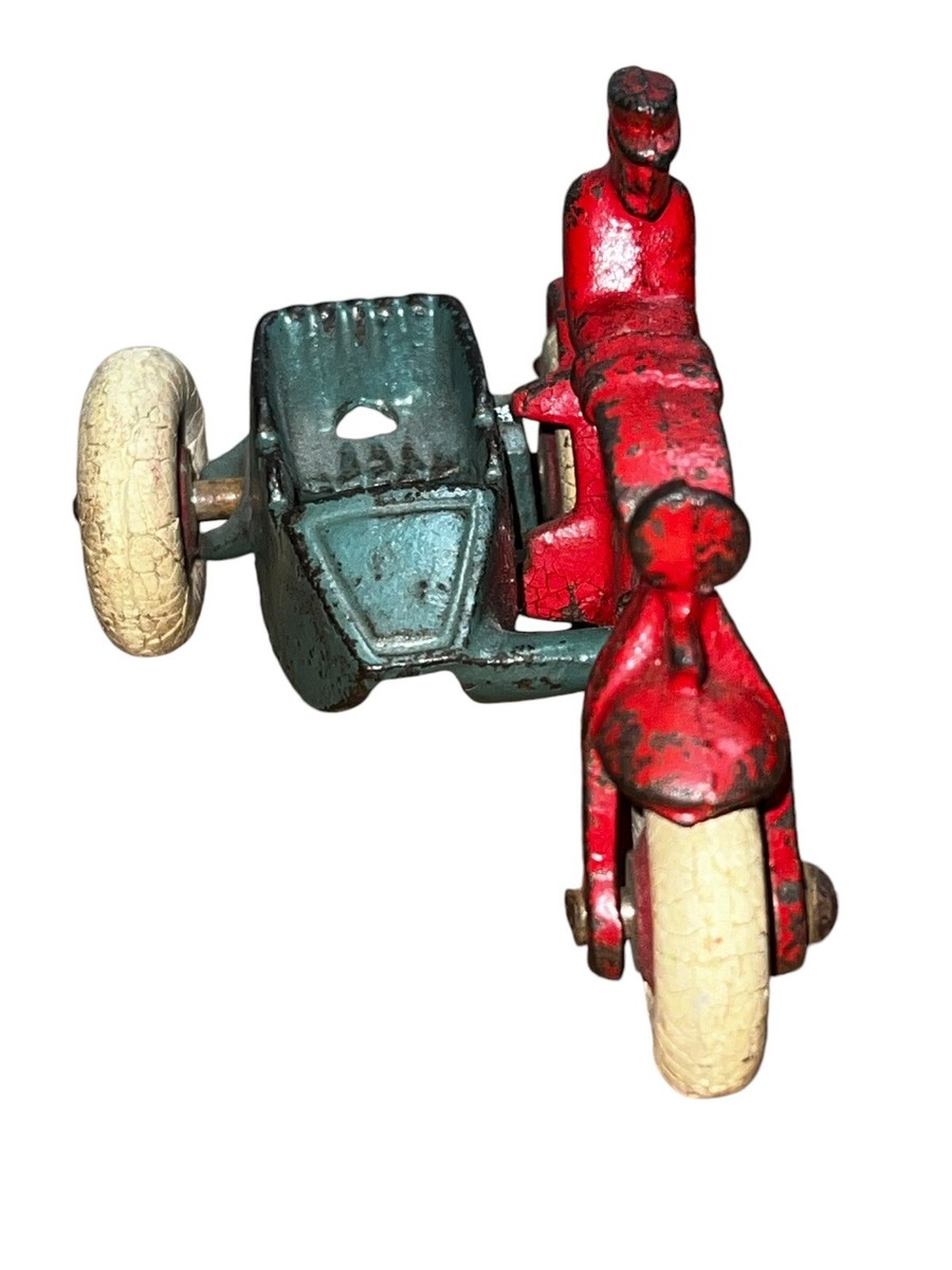 【中古】 Ley Rico LeyRico Hubley Cast Iron Cop Motorcycle Toy 1930's W/ SIDECAR IN RED
