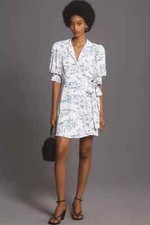 Anthropologie  Maeve Short-Sleeve Collared Wrap Mini DresS  L new blue nwt
