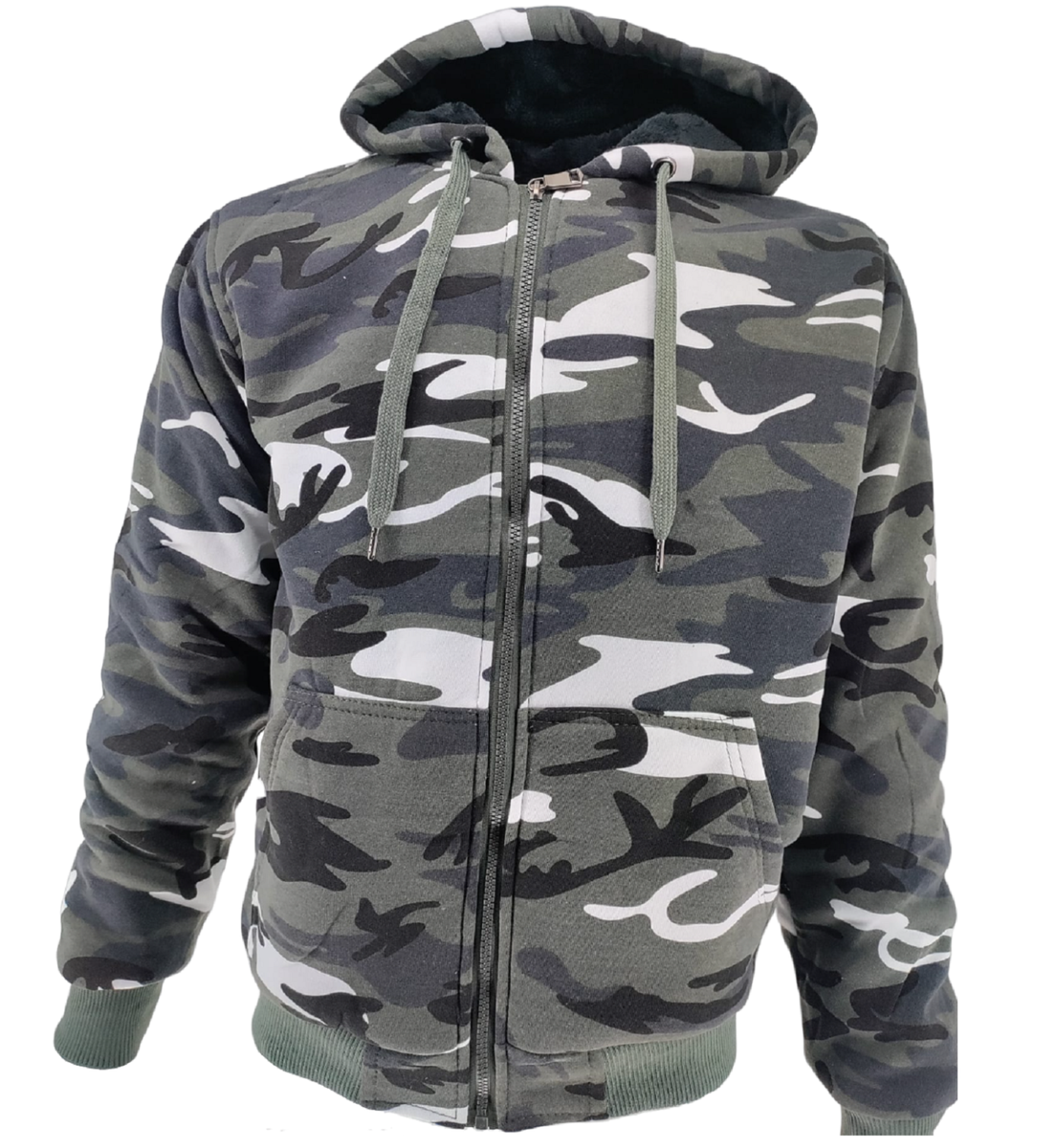 Camouflage Hoodie Mens Camo Fur Lined Full Zip Army Hooded Winter
