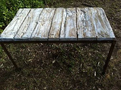 Old Timber Steel Salvaged Recycled Vintage Bench Seat Industrial