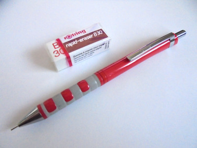 Rotring TIKKY Feinminenstift 0,5 mm rot (ohne Aufdruck) mit Radierer Rapid B 30