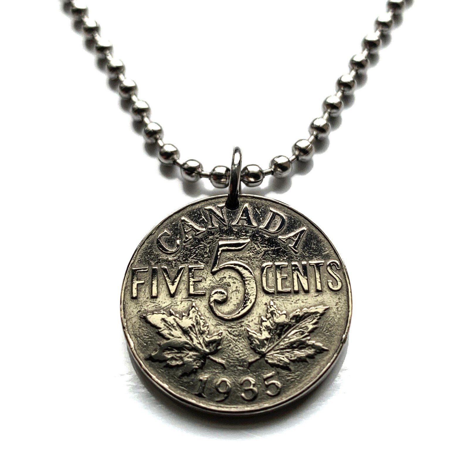 1933 Canada 5 Cents coin pendant Canadian maple leaves Montreal Vancouver 000370