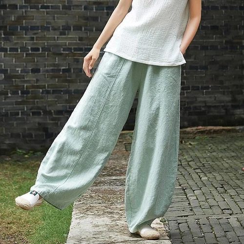 Damen Baumwolle Leinen Baggy Freizeit Haremshose Damen Sommer weites Bein Hose - Bild 8 von 25