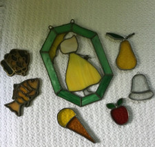 Vintage Lead Stained Glass Window Sun Catcher Ornaments Lot of 7