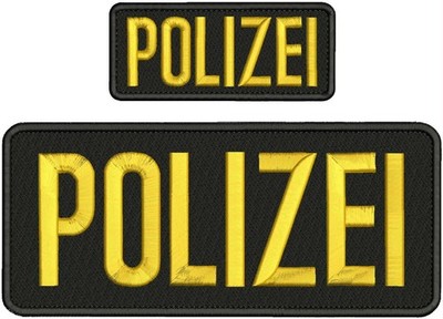 Polizei 2 Embroidery Patches 10x4 And 5x2'' Hook On Back Gold On Black