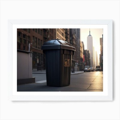 Trash Can On The Street of New York Framed Wall Art Poster Canvas Print Picture