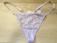 NWT Vintage Victoria's Secret Lavender Shimmer Logo Lace V-String Panties O/S