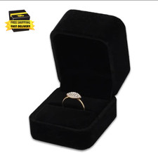 Black Velvet Ring Box – Luxury Soft Velvet Jewelry Gift Box for Engagement, Wedd