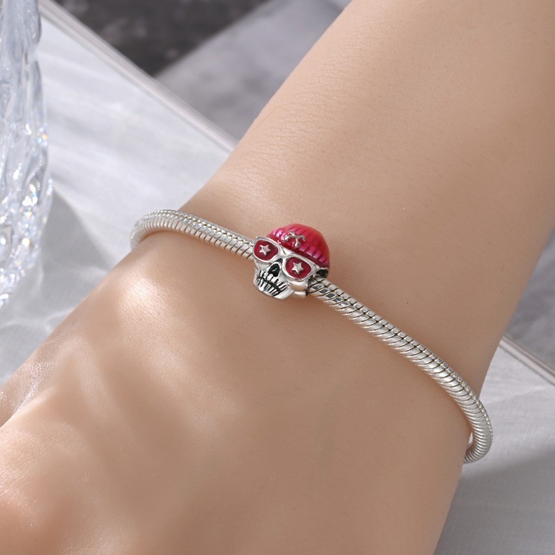 KUNSIR 925 Sterling Silver Charm Tough Guy Glow Skull Bead Charm for Bracelet