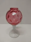 Early Fenton Ivy Ball Vase Cranberry Coin Dot Optic Milk Glass Teardrop Stem