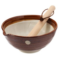 Japanese Ceramic Ripple Ridge Mortar & Pestle Suribachi Bowl and Surikogi Set...