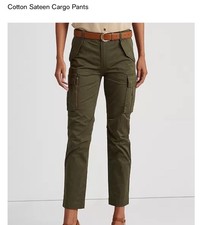 Lauren Ralph Lauren Women  s Sateen Cotton Cargo Pants Size 8 Olive Green Preppy
