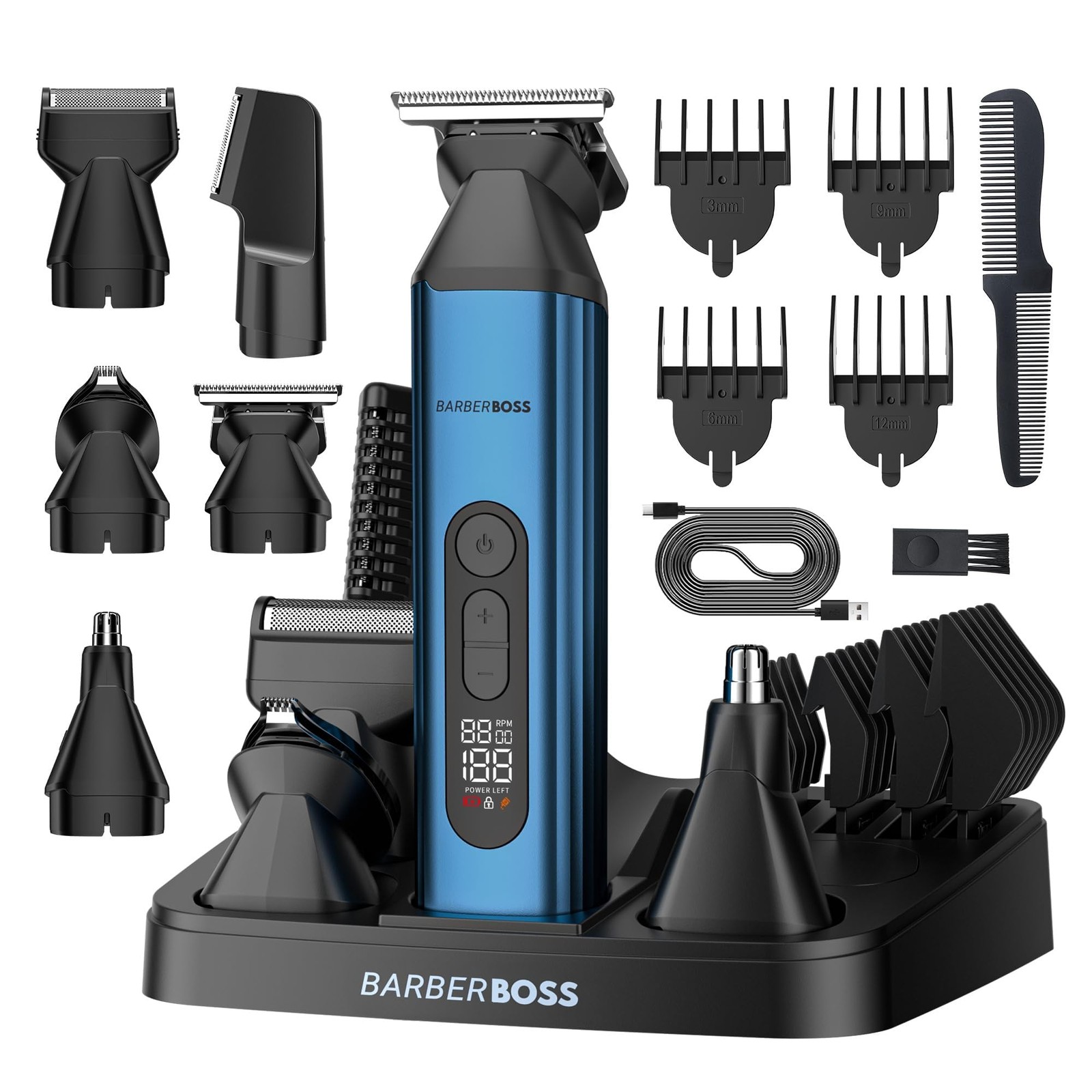 Tondeuse à barbe 5-en-1 homme pour rasage complet corps et cheveux noirs