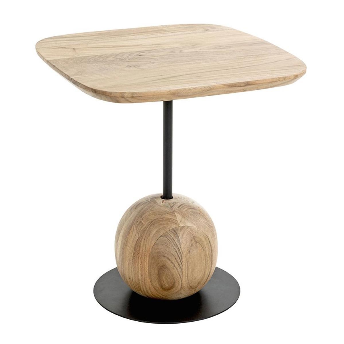 Table d'appoint Sphère 50cm en bois de qualité et structure métallique noire minimaliste