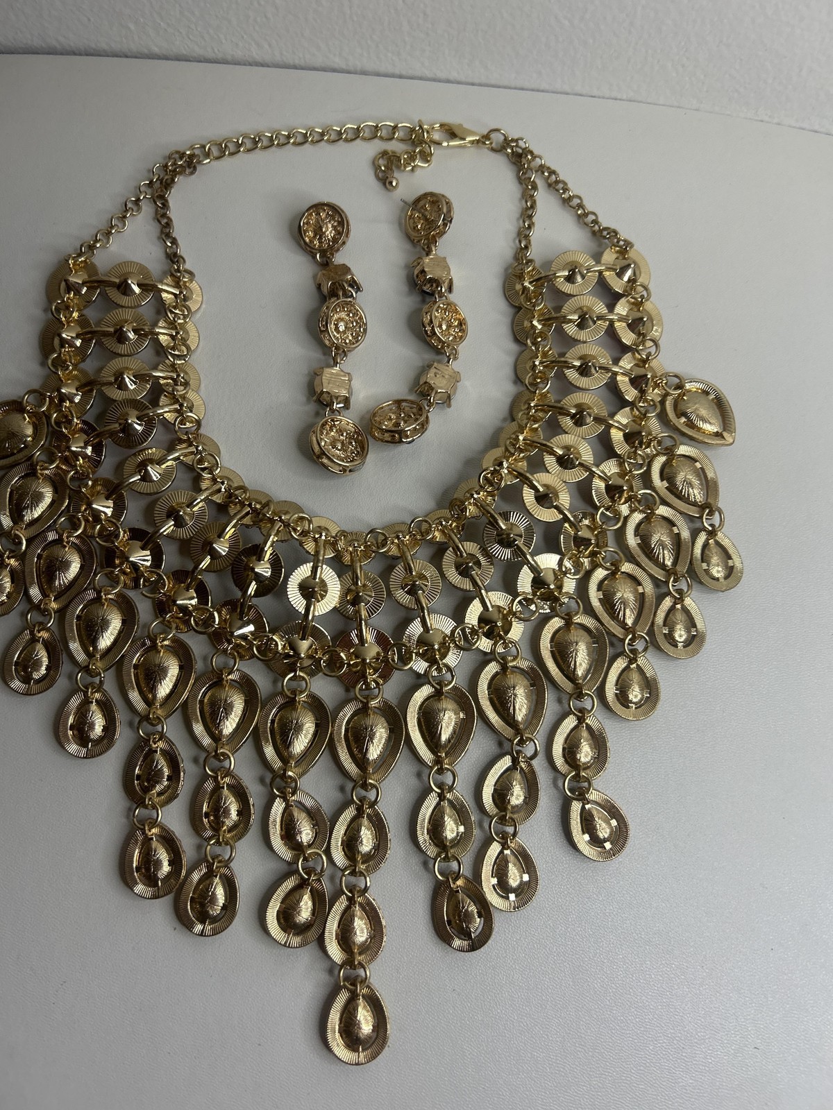 Multicolor Rhinestone Bib Statement Necklace & Da… - image 2