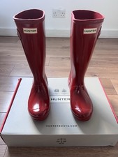 Hunter Original Tall Gloss Wellington Boots Military Red Size UK 4 Excellent Con