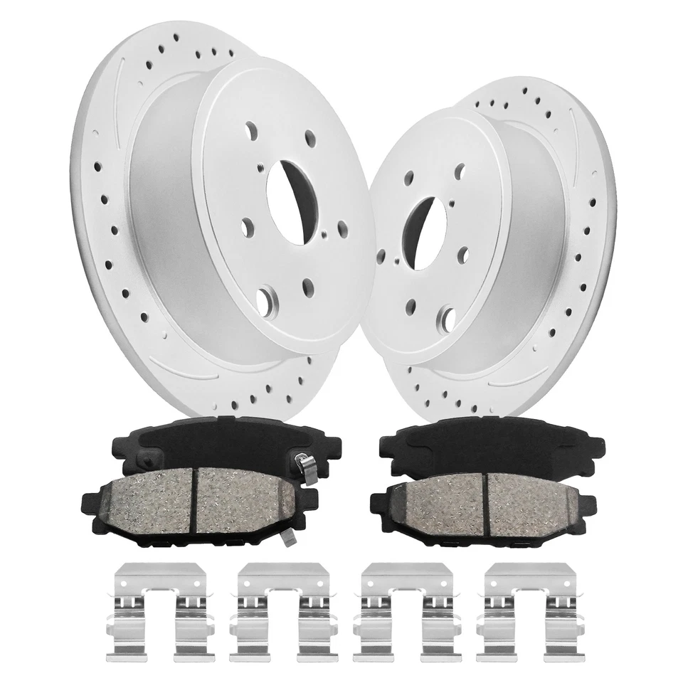 Front & Rear Drilled Rotors + Ceramic Brake Pads for 2015 2016-2020 Subaru WRX Foto 3 de 4