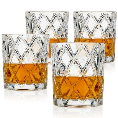 True Diamond Crystal Scotch Bourbon Whiskey Glasses, Old Set of 4, Clear 
