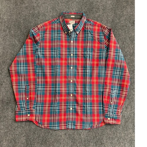 J.Crew Factory Mens XL Slim Fit Plaid Button Down Shirt Red Teal Cotton  NWT
