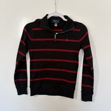 Polo Ralph Lauren Boys Striped 1/4 Zip Pullover Size M 10-12 Black Red 90s Vin