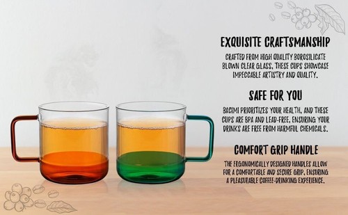 Tazas de té de café de vidrio transparente Bacimi de alto borosilicato 12 oz / 350 ml paquete de 2 - Imagen 6 de 8