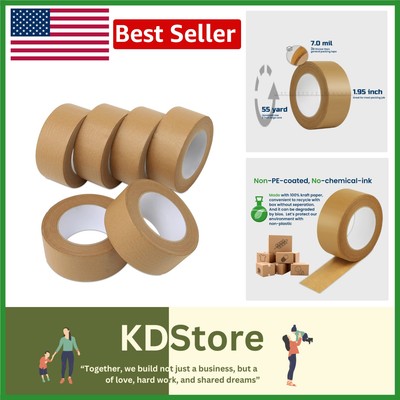 Brown Kraft Packing Tape - 2 inches x 55 Yards, 6 Rolls | Compostable & Reliable