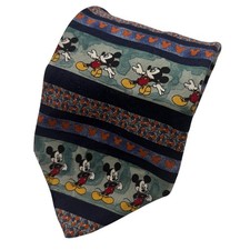 VTG Mickey Mouse Silk Tie Italy Navy Blue Green 61x3.75" Disney Store Nostalgia