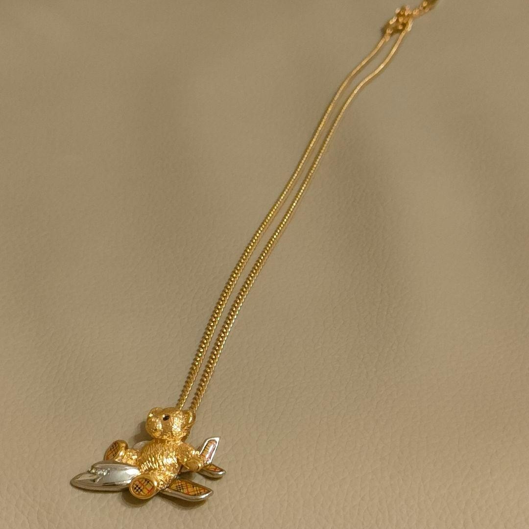 Burberrys JAL 50th Anniversary Teddy Bear Plane Necklace Gold Nova Check 54cm thumbnail 3