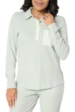 AnyBody Women's Cozy Knit Waffle Henley Top Aqua Grey