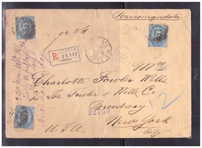 Envelope Italy Kingdom 1986 Umberto First Tariff 75 c. 3x 25c. for USA WDD1590 #