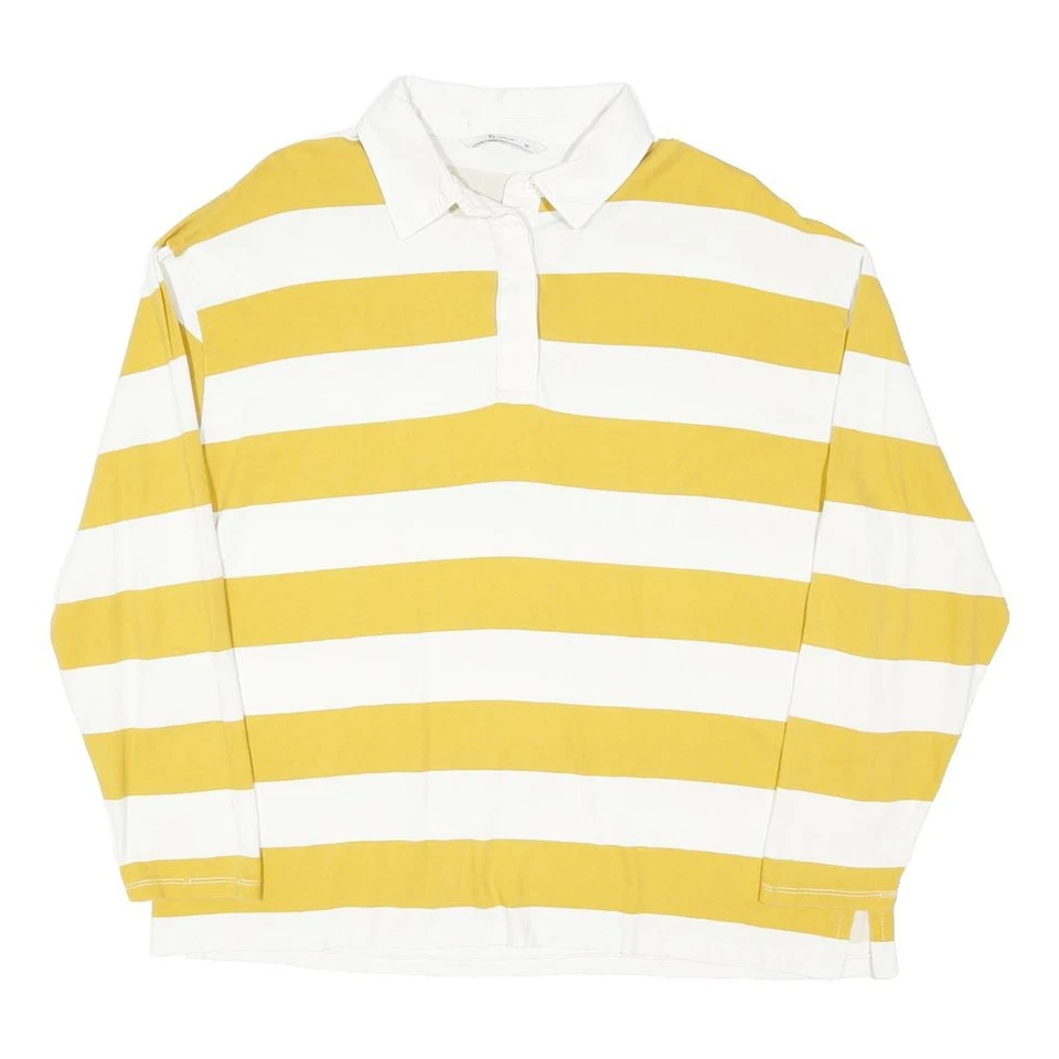 TU Polo Manches Longues Rayé Jaune & Blanc Coton Mélangé Taille UK 18 - Photo 1/4