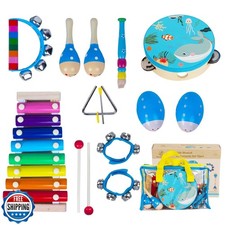 Wooden Musical Instruments Set for Toddlers 1-3, Natural Wood Per