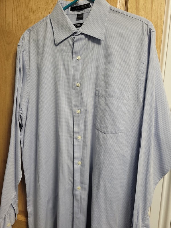 Mens Blue Check Shirt By DKNY Size L 16 34/35