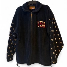Vintage USA Made Patriotic Fleece Jacket XL American Flag Stars Full Zip 90s