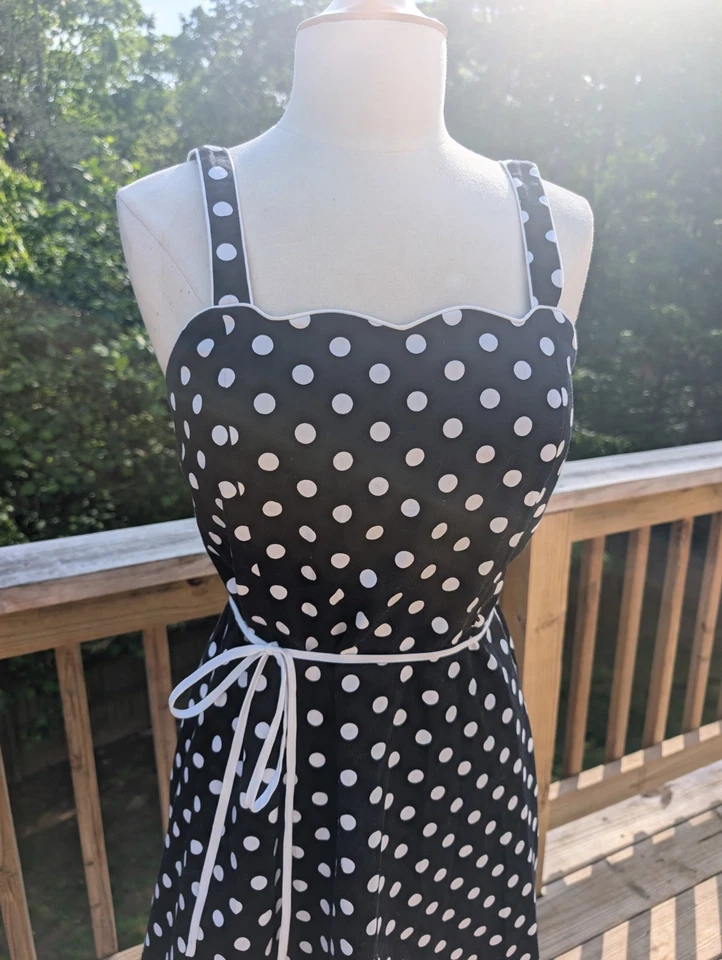 Madison Leigh Polka Dot Dress Black White Retro Pin Up Belted  10 Cotton - Image 2 of 4