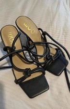 Ego Women’s Black Leather Strappy Square Toe Block Heel Mules UK 4