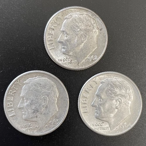 Lot of 3 Roosevelt Dimes - 90% Silver - FREE SHIPPING