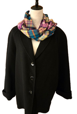 Carole Little Women's 2X Vtg Short Black Coat 3 Button Jacket Lightweight Wool