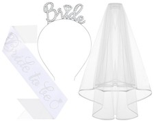 Papoopy 3Pcs Bride to Be Headband with Sash and Veil for Bachelorette Party D