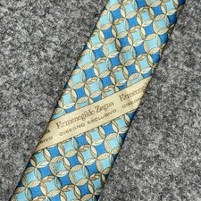 Ermenegildo Zegna Neck Tie Blue Geometric Circles Exclusive Italy 100 Silk