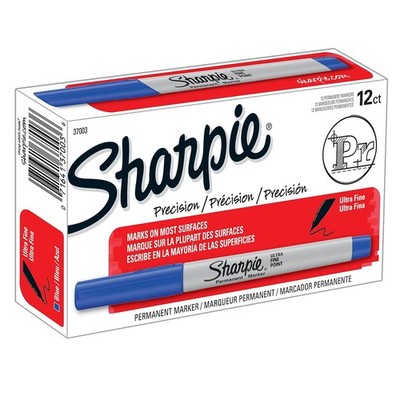 Sharpie Permanent Marker, Ultra Fine Point, Blue, Pack of 12, Blue