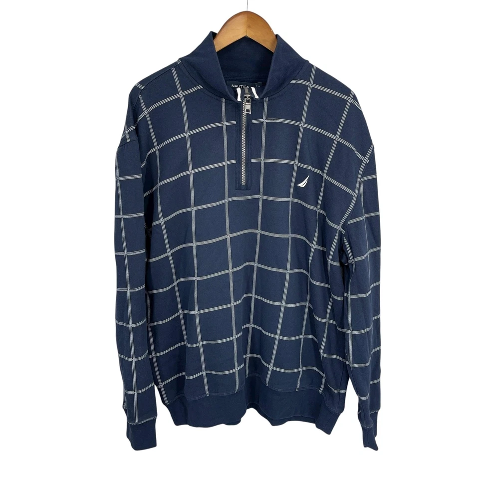 Moletom Nautica Masculino Tamanho 2XL Azul Marinho Quarto Zíper Janela Academia Preppy Aconchegante - Imagem 3 de 4