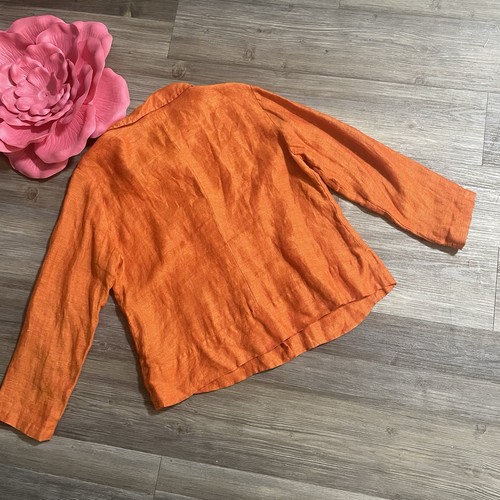 FLAX Womens Sz S 100% Linen Jacket Orange Button Front Pockets Woven Lagenlook - Picture 4 of 7