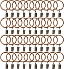 40 Pack Copper Curtain Rings w/ Clips 1.5" Metal Heavy Duty Drapery Rings