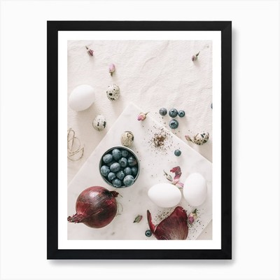 Ostereier und Heidelbeeren Kunst Pri gerahmtes Wandbild Poster Leinwanddruck Bild
