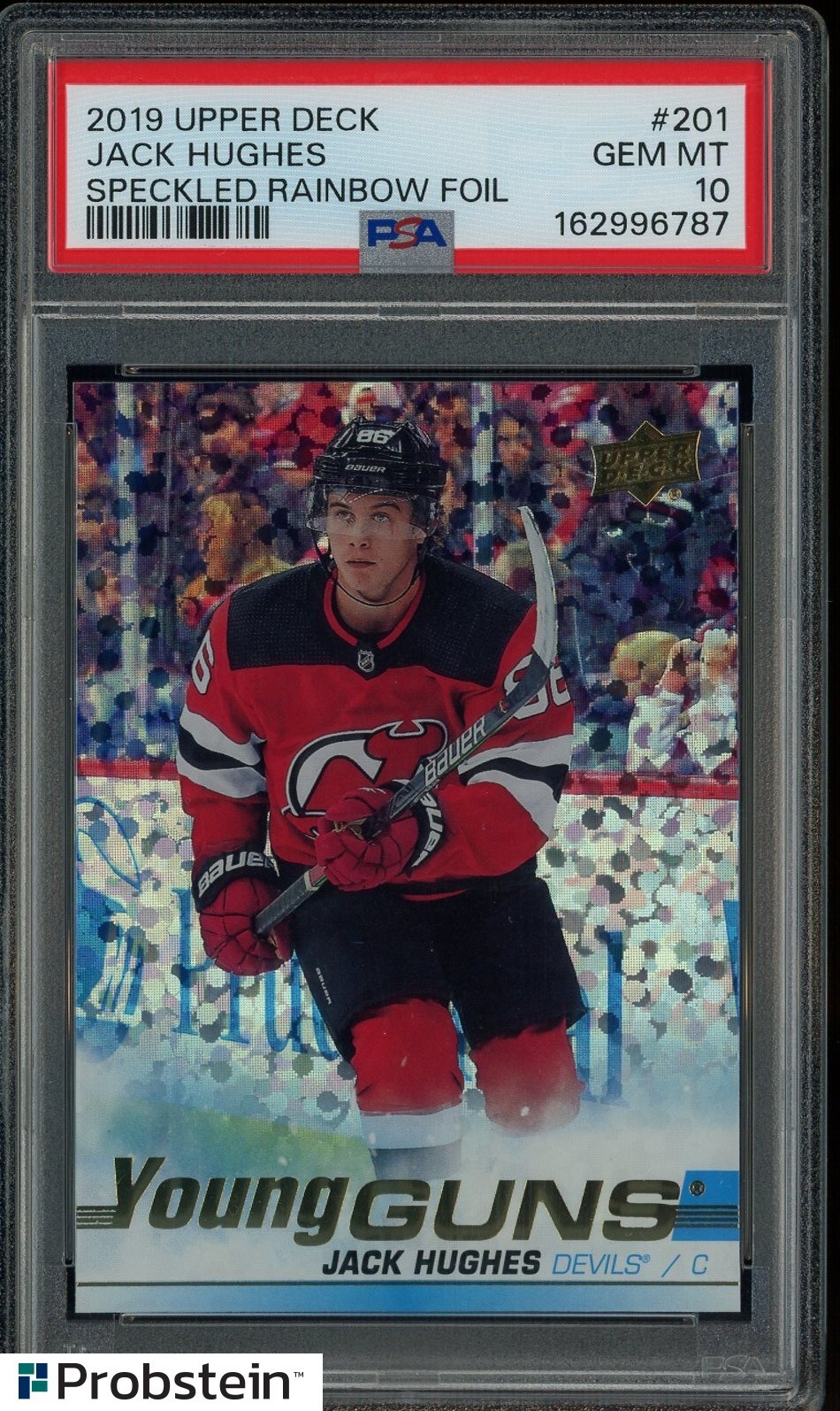 2019-20 Upper Deck Young Guns Speckled Rainbow Foil #201 Jack Hughes RC PSA 10 view 1
