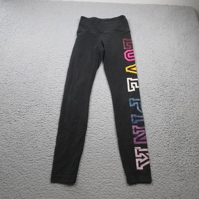 Victorias Secret Pink Leggings Womens XS Black Gym Activewear Spelllout